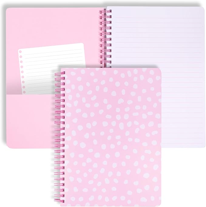 Steel Mill & Co Cute Mini Spiral Notebook, 8.25" x 6.25" Journal with Durable Hardcover and 160 Lined Pages, Pink Dots