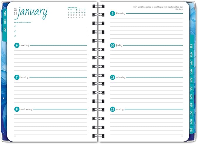 HARDCOVER 2025 Planner, 5.5"x8": 14 Months (November 2024 - December 2025), Daily Weekly Monthly Planner, Yearly Agenda, Bookmark, Pocket Folder and Sticky Note Set (Blue Koi)