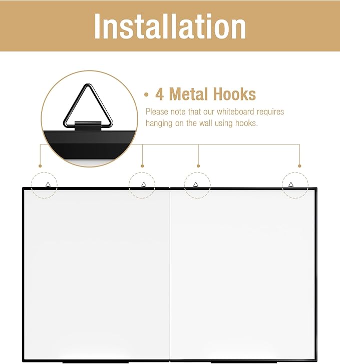 60"X 40" Large Magnetic Dry Erase Whiteboard, Wall Hanging Board with 4 Dry Erase Markers & 1 Dry Erasers & 6 Magnets, Aluminum Frame Black