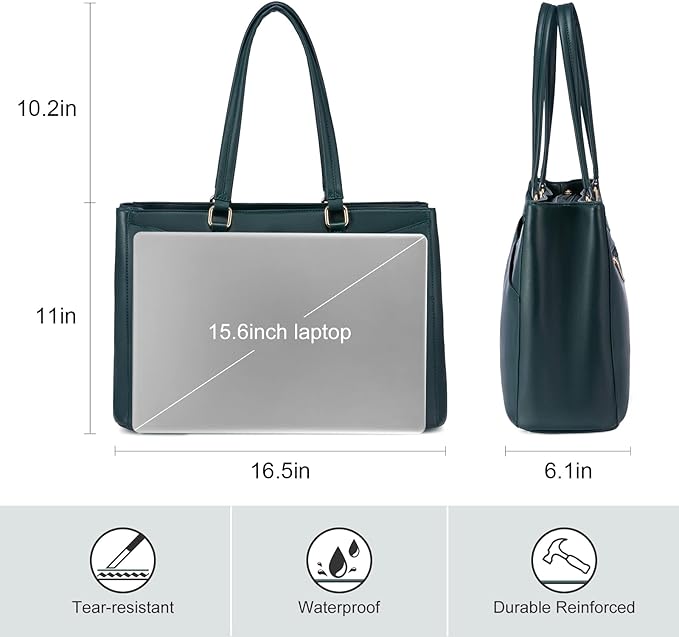 LOVEVOOK Laptop Bag for Women 15.6 Inch Tote Bags Waterproof Leather Briefcase Computer Women Business Office Work Bag,Green