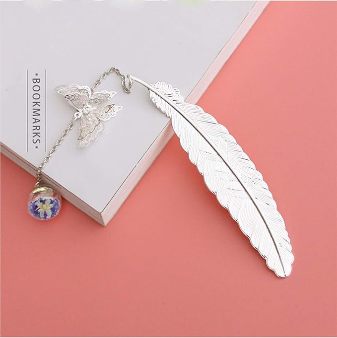 Vintage-Style Metal Feather Bookmark with Butterfly Pendant Birthday Gifts for Teachers Women Mothers Day Valentine's Day Christmas Teacher Gifts for Women Mom Lady Librarian Readers Book Lover