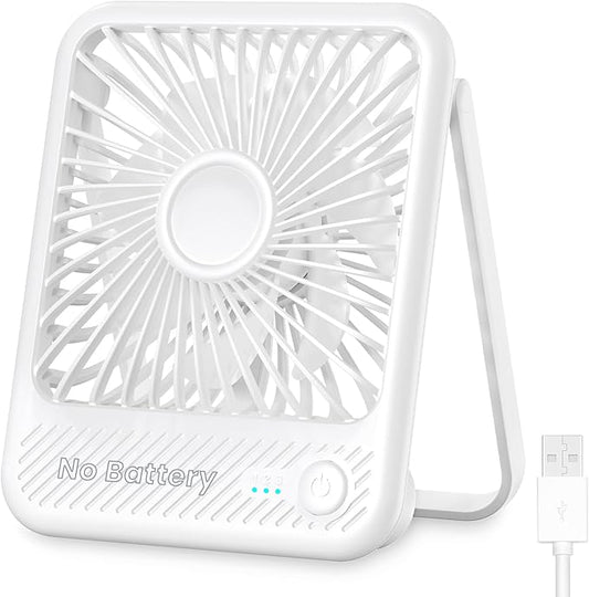 Koonie USB Desk Fan, Strong Wind Ultra Quiet Small Personal Fan with 180° Tilt Folding and 3 Speeds Adjustable, USB-C Corded Powered Mini USB Fan for Office Desktop Bedroom White