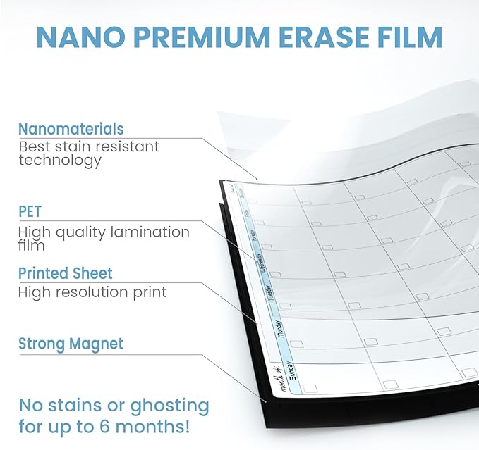 CLEVER CLEAN Magnetic Dry Erase Monthly Calendar - 14.25"x11.25" Monthly and Weekly Calendar Bundle for Fridge - 6 Extra Fine Point Markers Included - Shipped Flat