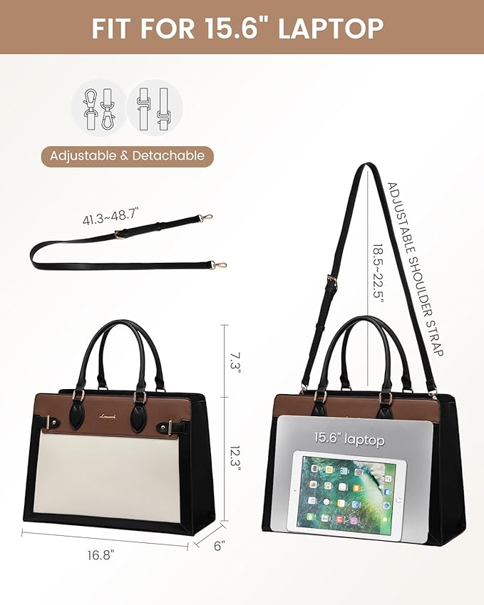 LOVEVOOK Laptop Bag for Women 15.6 Inch Work Tote, Business Computer Briefcase, Waterproof PU Leather Tote Bag for Teacher, Office Shoulder Tote Purse