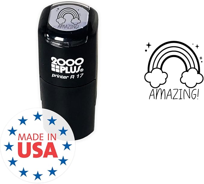 Amazing Magical Rainbow Stamp / 2000 Plus Self Inking School Teacher Reward Stamper / 9/16" Small Black Ink Homework Worksheet Grading Stamp/Made in USA