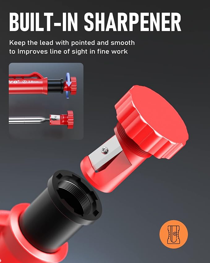 Nicpro 2Pack Carpenter Pencil with Sharpener, Mechanical Carpenter Pencils with 26 Refills (Red, Black, Yellow), Heavy Duty Construction Pencil, Woodworking Pencils for Architect