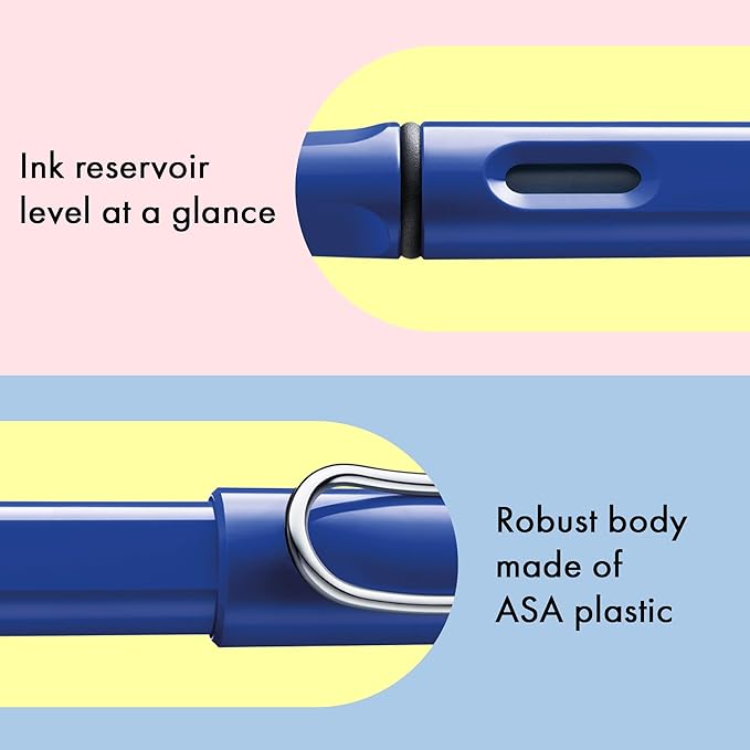 LAMY safari blue - Fountain Pen with ergonomic grip & polished steel nib in size F - ideal for any Writing & Calligraphy - including LAMY T 10 blue cartridge - Right-Handed