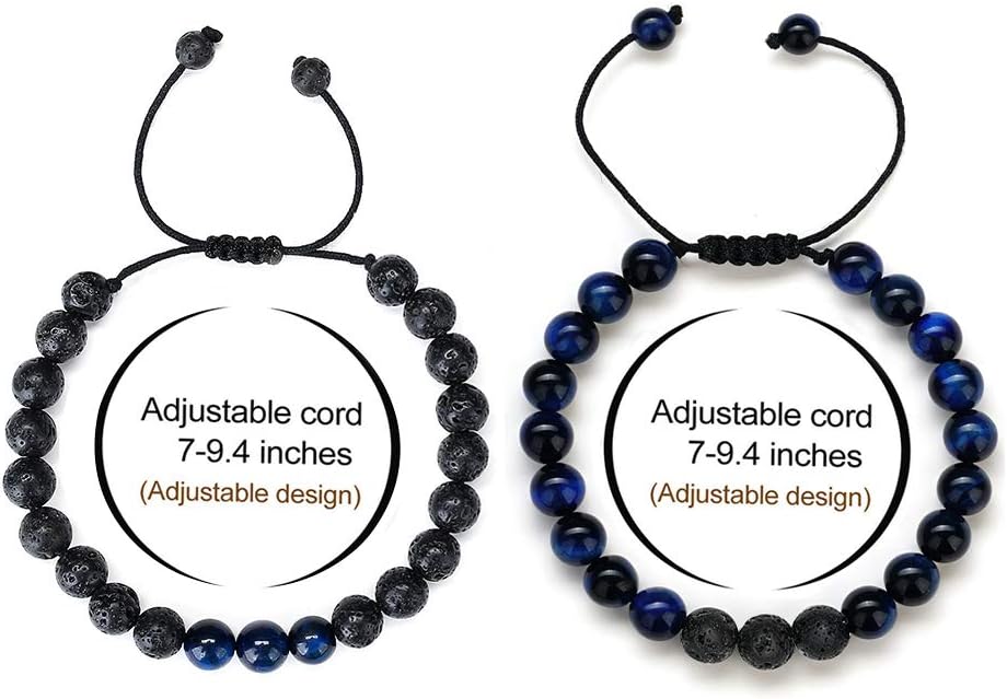 M MOOHAM Natural Stone Bracelets for Men - 8mm Tiger Eye | Matte Agate | Lava Rock Bracelets for Men Teen Boys Gifts Birthday Anniversary Christmas Gifts for Men Teens