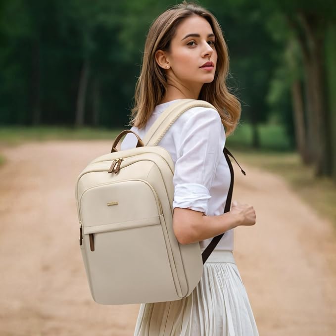 Laptop Backpack for Women Travel Work Commute Casual Daypack Backpack Purse Computer Bags Fit 16 Inch Notebook (Apricot)