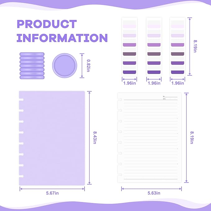 Discbound Notebook, 8-Disc Disbound Planner with Removable Pages, 180 Pages Spiral Notebook, Poly Cover Discbound Planner for Work, Travel, Note Taking(With Index Sticker),Purple,A5
