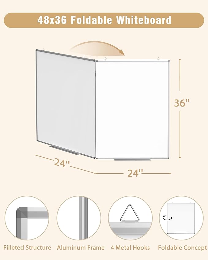 48"X 36" Large Magnetic Dry Erase Whiteboard, Removable Wall Hanging Board with 4 Pens & 1 Dry Erasers & 6 Magnets, Sliver Aluminum Frame White