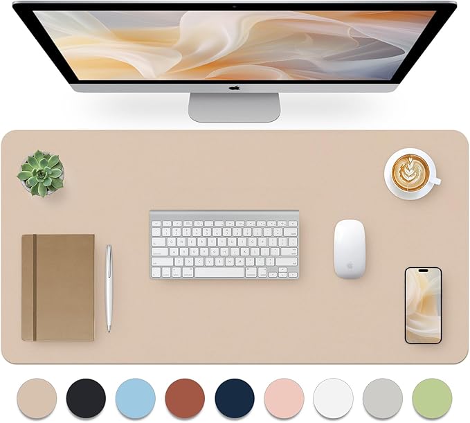 Leather Desk Pad, Mouse Pad, Non-Slip Desk Protector Mat, Leather Desk Blotter, Computer Desk Pad, Waterproof Desk Mat for Office Home Decor - Beige (31.5×15.7 Inches)