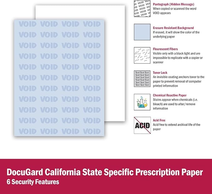 DocuGard California State Medical Security Paper, 6 Features, 8.5 x 11, 24 lb, 250 Sheets (04557),Blue