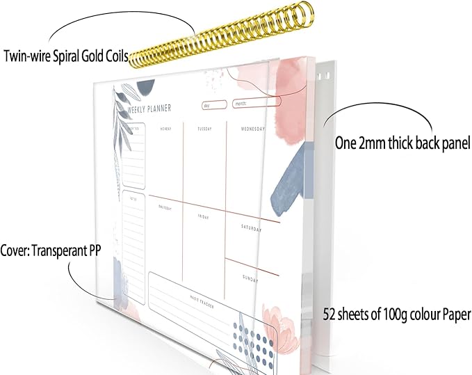 Weekly Planner Pad,Weekly To Do List Notepad with 52 Undated Sheets Weekly Planner Notepad (8.8"×11") Weekly Desk Planner for Women & Man,Work and Home