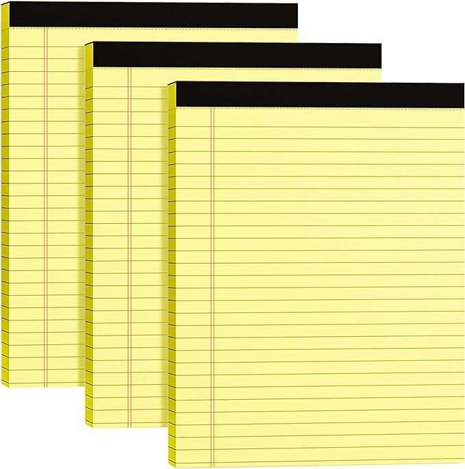 Legal Pads 8.5 x 11, 3 Pack Yellow Note Pads 8.5 x 11 Writing Pads(50 Sheets/Pad), Wide Ruled Legal Notepads, Lined Pads of Paper Yellow Paper Pads, for School, Home, Office, Business