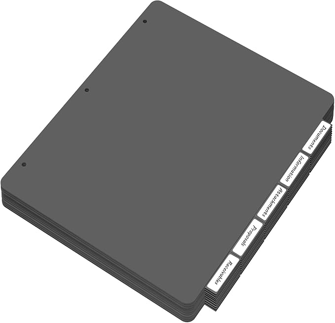 HABGP Binder Dividers with 5-Tabs, Plastic 20 Pack 5 Binder Dividers, 3 Ring Letter Size Black Index Binder, 1/5 Cut, Write & Erase Sheet Protectors, 3 Hole Punch, Total 100 Dividers