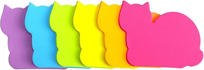 Cute Cat Sticky Notes 6 Color Bright Colorful Sticky Pad 75 Sheets/Pad Self-Sticky Note Pads