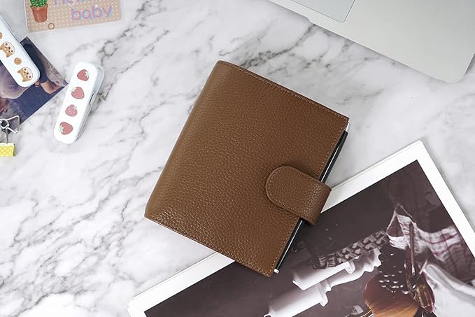 Moterm Pocket Regular Rings Planner - Genuine Leather Binder Organizer (Pebble-Chocolate, 19mm Ring)