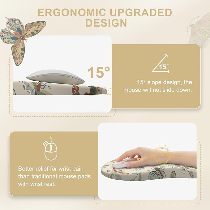 iLeadon Desk Pad Mat,Keyboard Wrist Rest and Mouse Pad Set,Full Desk Mouse Pad Extra Large for Computer Keyboard,Massage Mousepad+Cup Coaster with Non-Slip Base for Home Office,Beige Insect