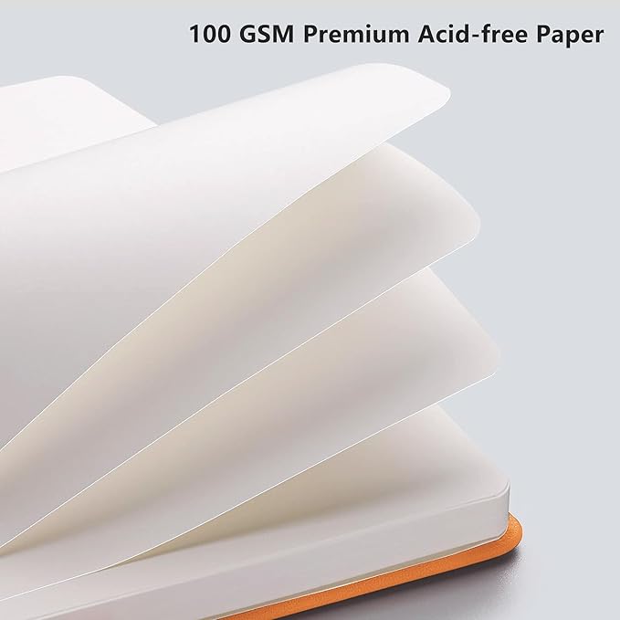 RETTACY Blank Journal Notebook, A5 Blank Journal with 192 Pages, 5.7'' × 8.3'' Medium Size, 68 LB/100 GSM Thick Paper, Leather Hardcover, for Sketching, Drawing, Painting (Orange)