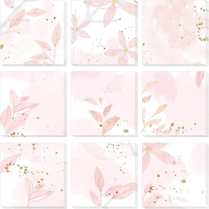 9 Pieces Boho Leaves Sticky Note Pads Adhesive Memo Notes Self-Stick Note Pads for Reminders, Study, Work, Office, School and Home, 9 Styles