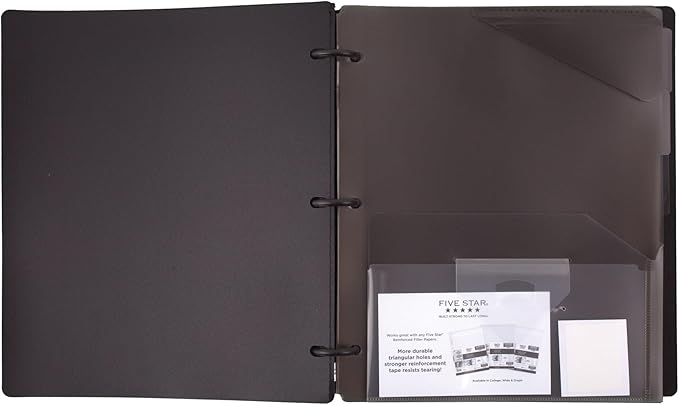 Five Star Flex Refillable Notebook + Study App, College Ruled Paper, 1 Inch TechLock Rings, Pockets, Tabs and Dividers, 200 Sheet Capacity, Black (29328AA2)