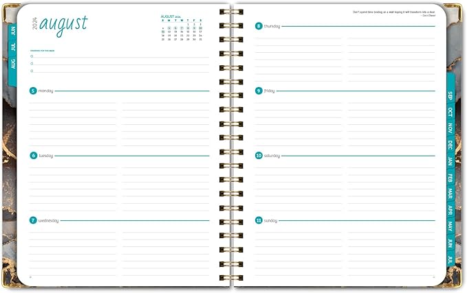HARDCOVER Academic Year 2024-2025 Planner: (June 2024 Through July 2025) 8.5"x11" Daily Weekly Monthly Planner Yearly Agenda. Bookmark, Pocket Folder and Sticky Note Set (Black Gold Marble)