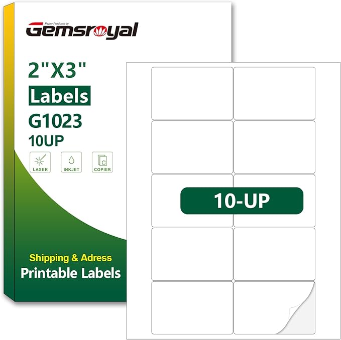 2"×3" Labels Printable White Matte,40 Sheets,10-UP,3×2 Stickers for Laser/Inkjet Printers,3"×2" Product &Shipping Labels,US Letter Size