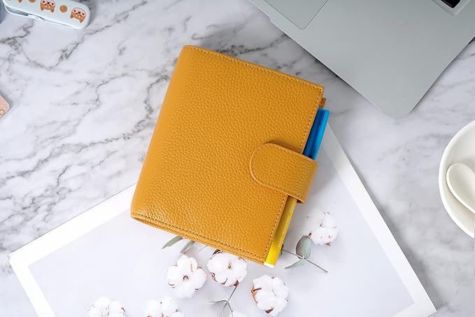 Moterm Pocket Regular Rings Planner - Genuine Leather Binder Organizer (Pebble-Mustard, 19mm Ring)