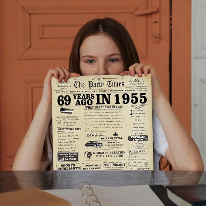 Large 69th Birthday Card Gifts for Women Men,Happy 69 Year Old Birthday Decorations Gifts Card for Husband Wife, Anniversary Wedding Gifts for Mom Dad,Back in 1955 Birthday Gift