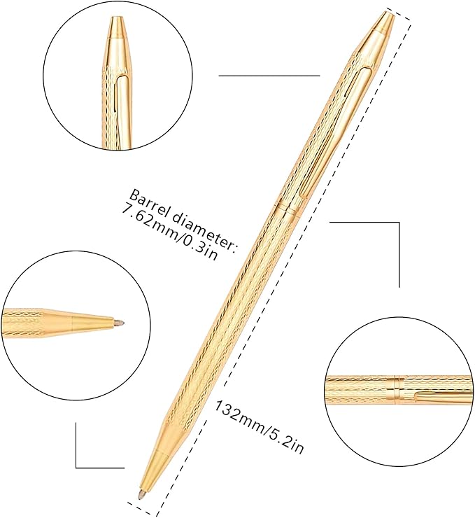 Cambond Ballpoint Pens Gold Pen - Nice Pens for Wedding Guest Book Fancy Pens for Gift Smooth Writing Pens with Black Ink 1.0mm Medium Point, 3 Pens with 3 Refills (Gold)