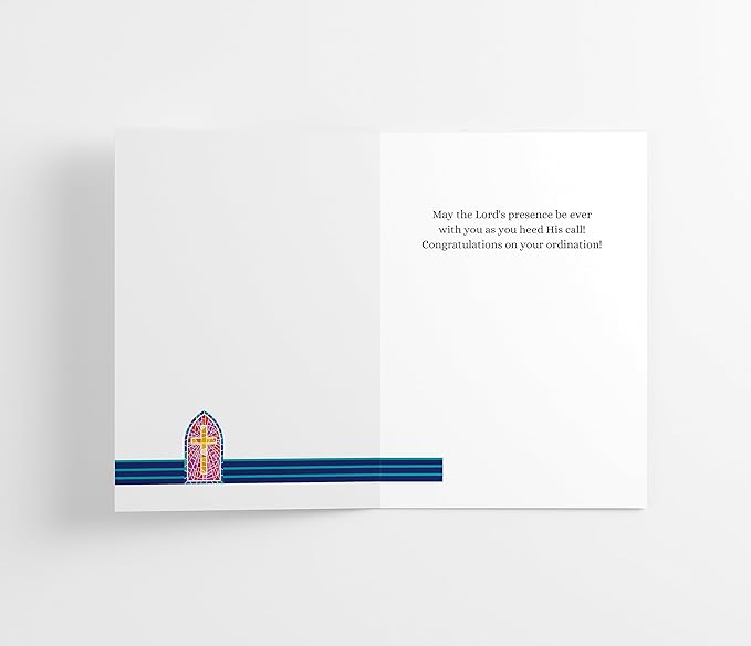 M Market On Mainstreet Christian Ordination Card w/Envelope, 5x7 inches, Made in the USA (Stained Glass, Single Card)