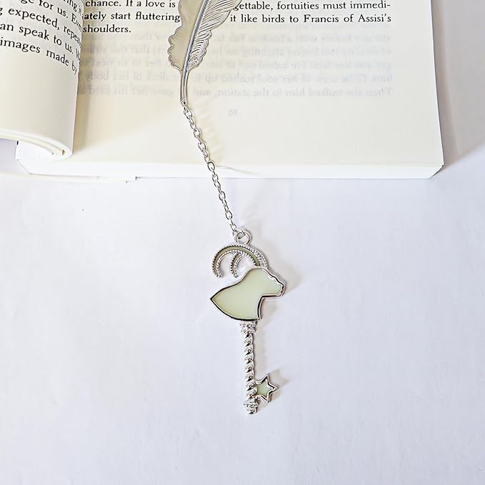 Zodiac Feather Bookmark Gifts for Women Men, Cool Metal Bookmark Glow in The Dark Capricorn Bookmark, Luminous Star Sign Constellation Horoscope Bookmark Gifts