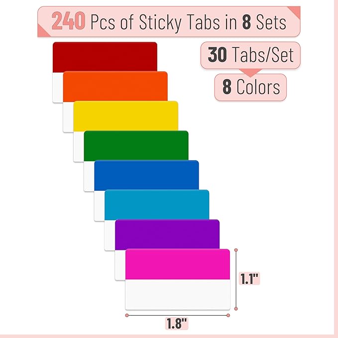 Mr. Pen- Sticky Index Tabs, 240 Pcs, Vibrant Sticky Tabs for Notebooks, Page Markers, Page Tabs for Binders, Page Tabs Sticky Tabs for Books, Notebook Tabs, Book Sticky Tabs for Notebooks