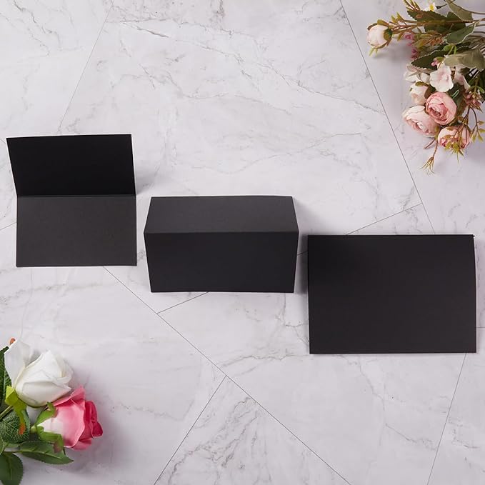 50 Pack Blank Cards Folded Cardstock Thank You Blank Greeting Cards for Invitations, Wedding, Greeting Cards, All Occasion DIY (Black, 2x3.5)