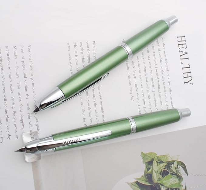 JINHAO 10 Press Fountain Pen, Retractable Metal Pen with Ink Converter (F Nib 0.5mm, Light Pine Green)