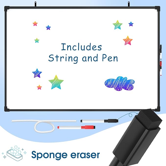 MaxGear Magnetic Dry Erase White Board, 36 X 24 Inches Double Sided Whiteboard, Black Aluminum Frame White Board for Wall, Hanging Planner Board with 2 Dry Erase Markers for School Office Home