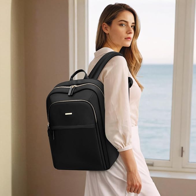Laptop Backpack for Women Travel Work Commute Casual Daypack Backpack Purse Computer Bags Fit 16 Inch Notebook (Black)