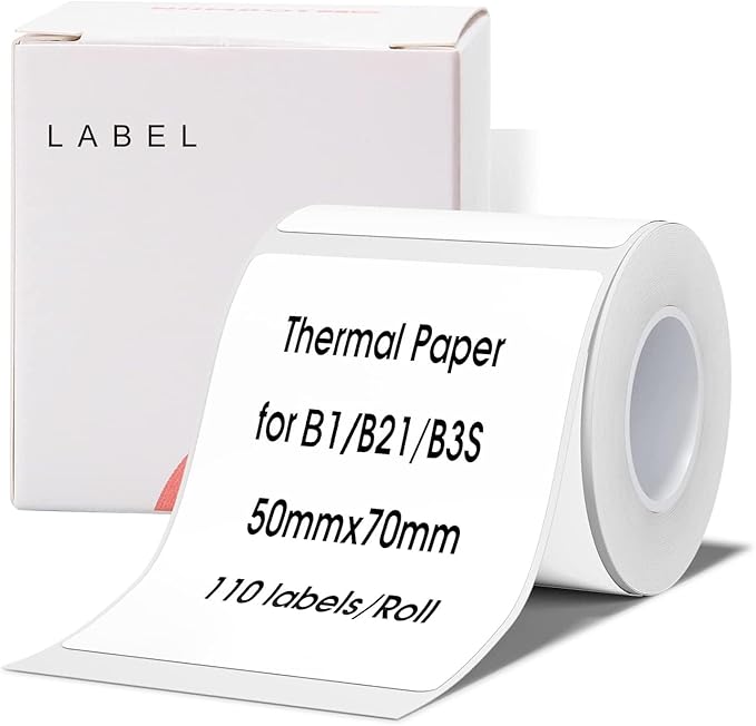 NIIMBOT Labels for B21/B3S Label Printer, Thermal Labels 2'' x 2.76''(50x70mm), Waterproof, Oil-Proof Sticker Labels, 1 Roll of 110 Sticker Labels (White)