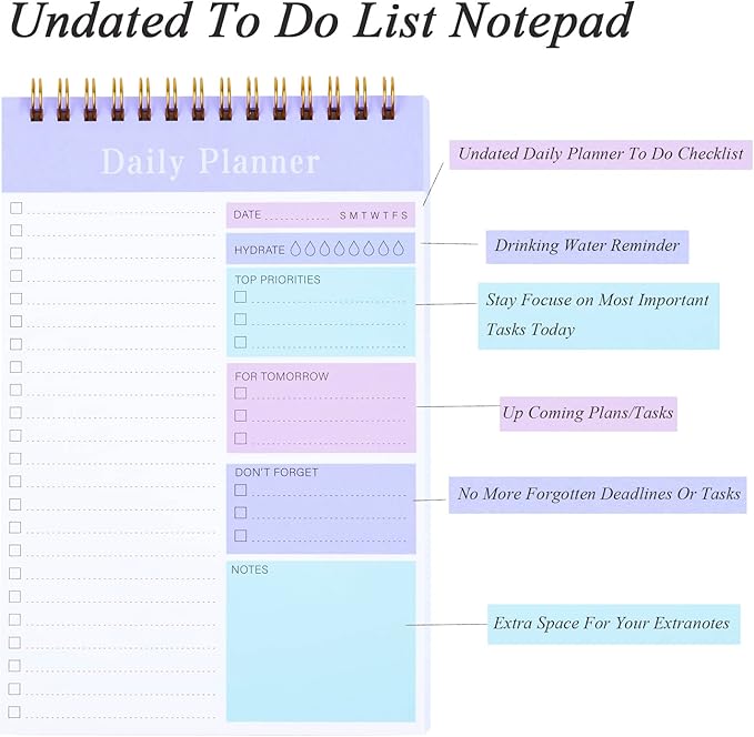 Set of 3 To Do List Notepad, 52 Sheets Undated Daily Planner 2024, 5.2"x7.8" To Do List Notebook, Daily Checklist for School/Office Supplies