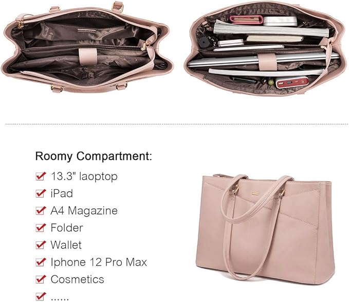 LOVEVOOK Laptop Tote Bag for Women 15.6 Inch Waterproof Leather Computer Bags Women Business Office Work Bag Briefcase Pink