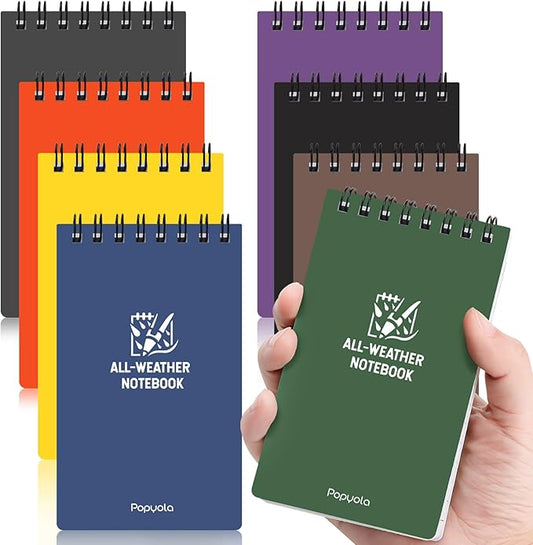 POPYOLA 8 Pack Waterproof Pocket Notebook, 3 x 5 Pocket Notepad, All Weather Small Mini Spiral Notepad with 100 Lined Pages for Outdoor Office School