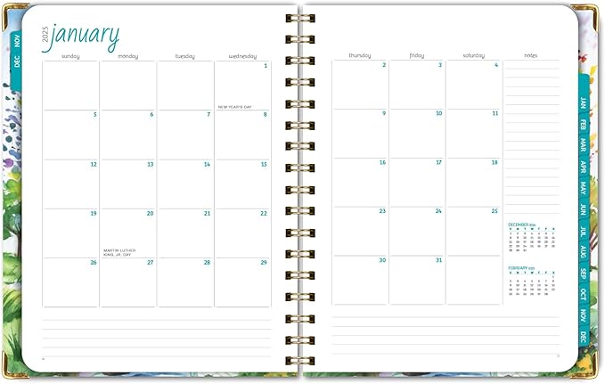 HARDCOVER 2025 Planner, 7"x9": 14 Months (November 2024 - December 2025), Daily Weekly Monthly Planner, Yearly Agenda, Bookmark, Pocket Folder and Sticky Note Set (Tree Seasons)