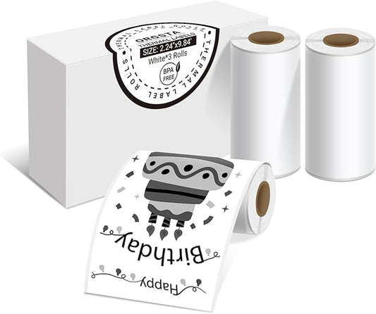 White Self-Adhesive Thermal Paper, Printable Sticker Paper for ORGSTA S002 Portable Sticker Printer, Black on White, 57mm x 3m Mini Printer Paper for Journal, Photo, Study Notes - 3 Rolls