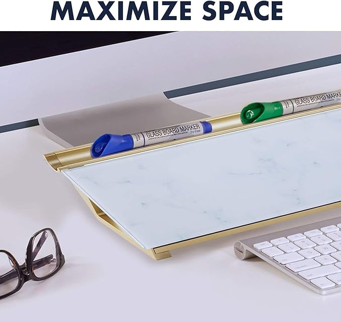 Quartet Glass Dry Erase White Board, Desktop Computer Pad for Notetaking, 18" x 6" Whiteboard, Clean Erase Surface with Storage, 1 Dry Erase Marker, Marble Surface (GDP186M)