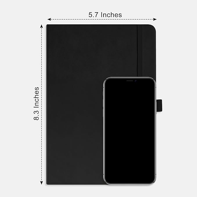 RETTACY Journaling Notebooks, A5 Lined Journal Notebook with 192 Numbered Pages, 5.7'' × 8.3'' Medium Size, for Writing, Work, Office, Leather Hardcover, 100 GSM Thick Paper (Black)