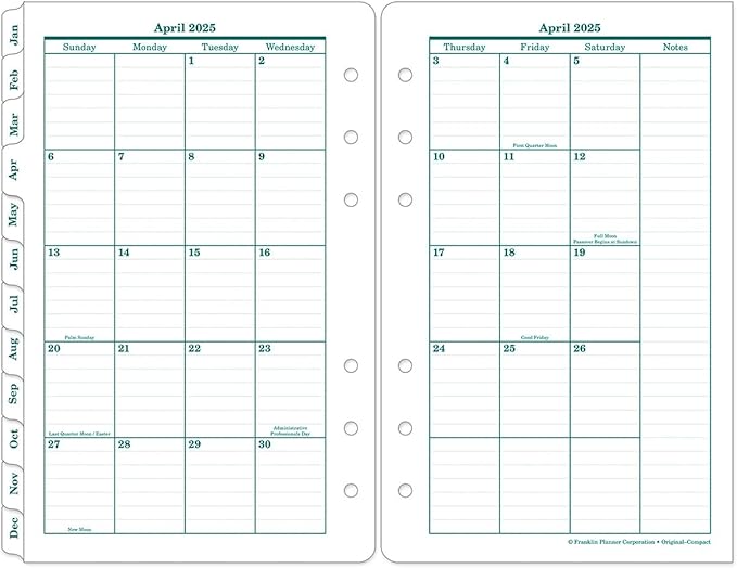 FranklinCovey - Original Two Page Per Day Ring-Bound Planner (Compact, Apr 2025 - Mar 2026)