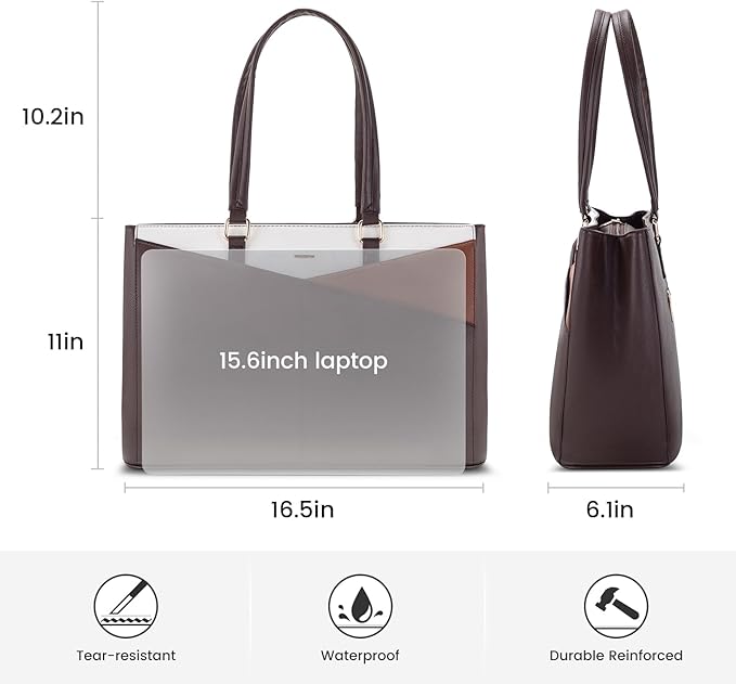 LOVEVOOK Laptop Tote Bag for Women, Office Work Bag Briefcase fit for 15.6 inch Laptop, Large Capacity Teacher Computer Bag Handbag Coffee/Brown/Beige