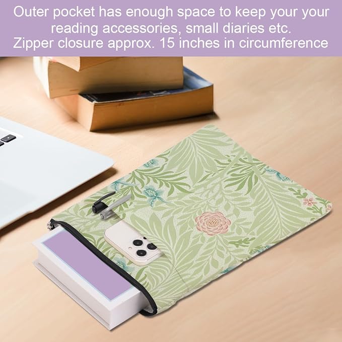 Retro Floral Book Sleeve Book Cover Classic Flower Book Protector with Zipper Christmas Birthday Book Club Gifts Book Accessories for Women Bestie Aunt Librarian Girls Bookish Book Lovers Gifts