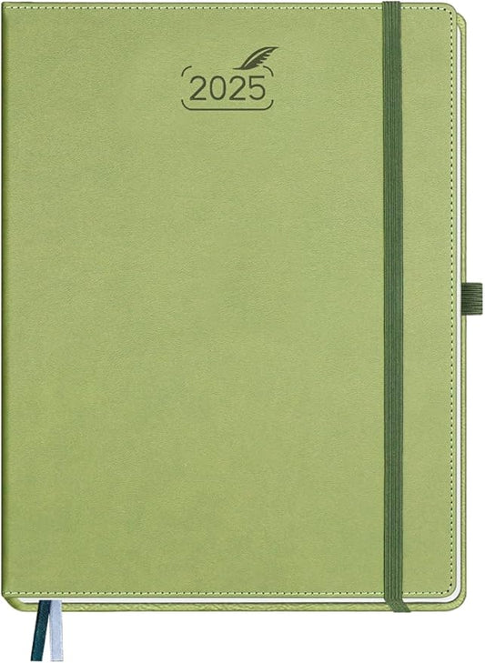 BEZEND 2025 Planner Daily Weekly & Monthly 8.5" x 11" (Jan - Dec 2025) Agenda 2025 Vertical Calendar Book with Hourly Schedule, Monthly Tabs, Pen Holder, Vegan Leather Hard Cover - Kiwi